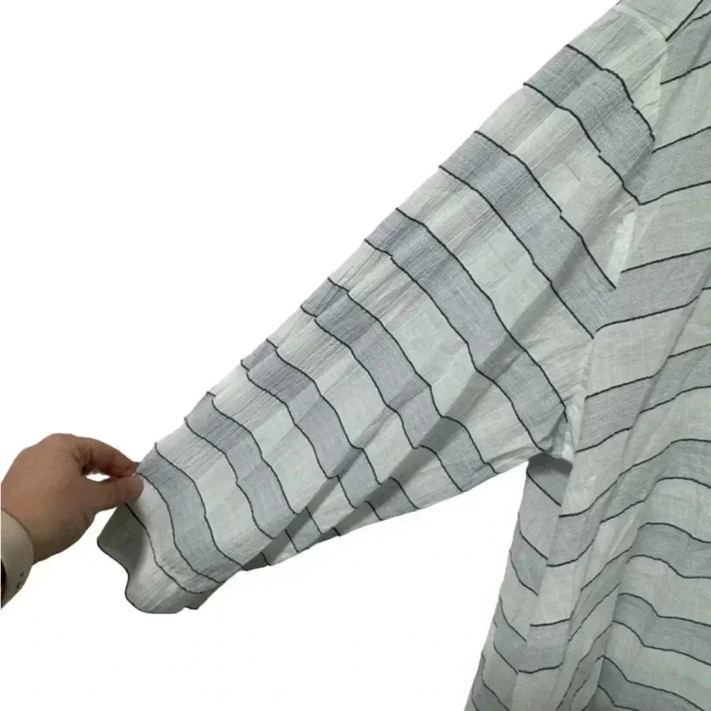 J.Jill striped crinkle textured cotton striped relaxed button down shirt size XL - Picture 2 of 5